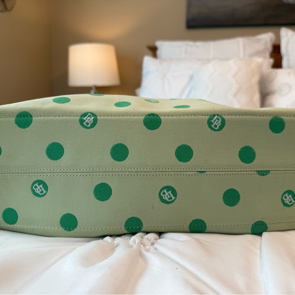 Dooney & Bourke Green Polka Dot Tote Bag with Tan Leather Handles And Tassels - Picture 10 of 14